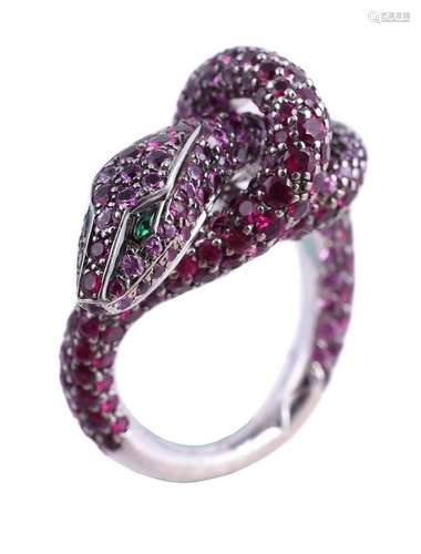 BOUCHERON, KAA, A PINK SAPPHIRE AND RUBY SERPENT RING