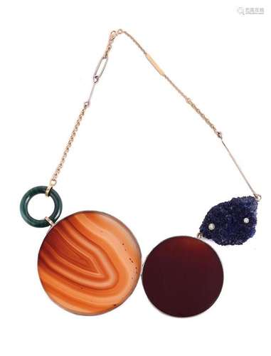 TAHER CHEMIRIK, A HARDSTONE MODERNIST NECKLACE