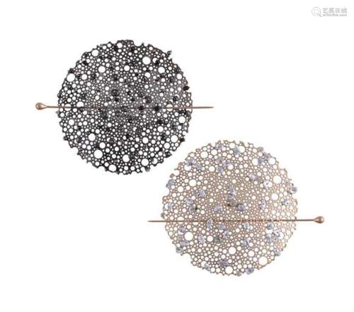 TED MUEHLING, QUEEN ANNE'S LACE, A PAIR OF PIERCED DISC PIN ...