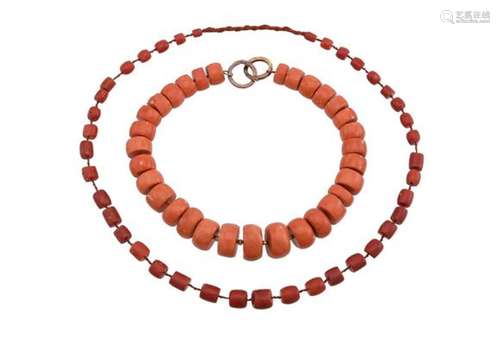 【Y】 TWO CORAL BEAD NECKLACES