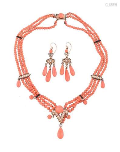 【Y】 A FRENCH LATE 19TH CENTURY CORAL AND SEED PEARL NECKLACE...