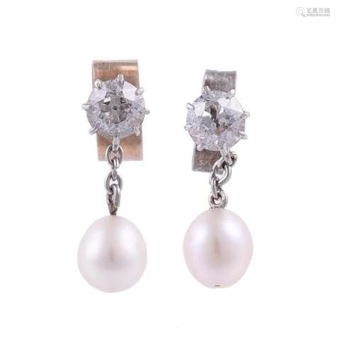 A PAIR OF DIAMOND AND PEARL EARRINGS