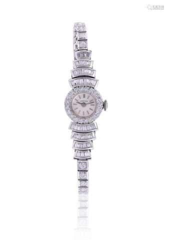 VERTEX, LADY'S PLATINUM COLOURED AND DIAMOND COCKTAIL WATCH