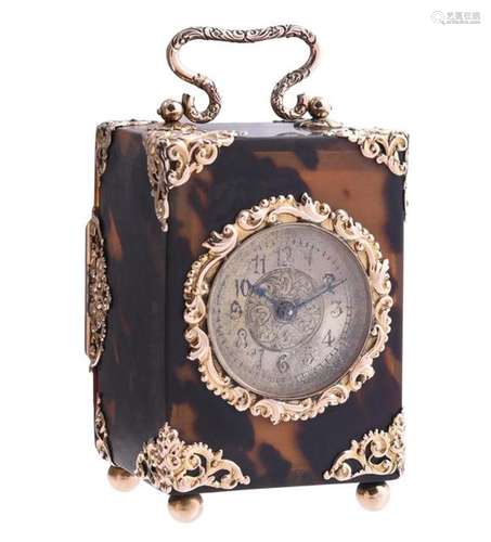 【Y】 A TORTOISESHELL AND GOLD COLOURED MOUNTED CARRIAGE CLOCK...