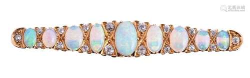 AN OPAL AND DIAMOND TAPERED BAR BROOCH