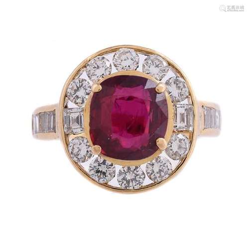 A RUBY AND DIAMOND CLUSTER RING