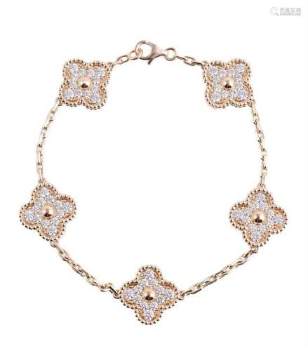 VAN CLEEF & ARPELS, ALHAMBRA, A DIAMOND SET BRACELET