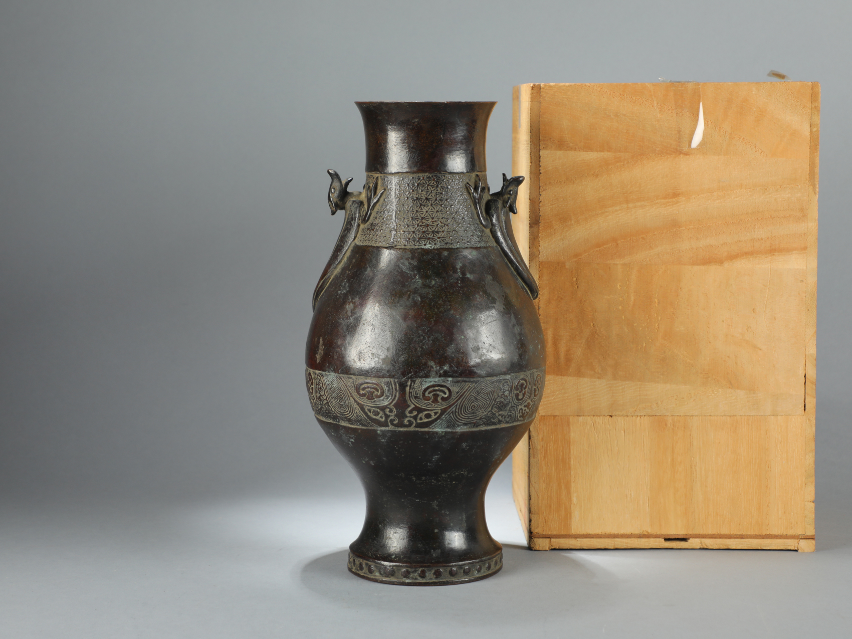 時代金工 古銅斑紫銅 古銅花瓶 D R4334 - 金属工芸