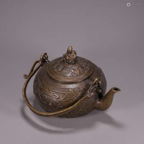 神仙人物铜茶壶