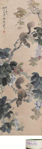 1869～1938 程璋 松鼠葡萄 纸本设色 立轴