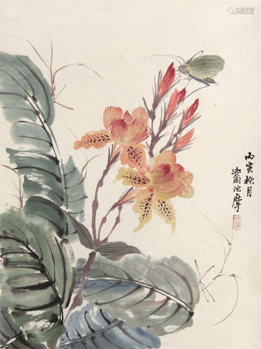 1886～1945 陈摩 花鸟 纸本设色 立轴