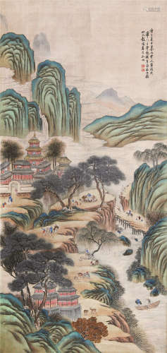 1859～? 彭旸 青绿山水 绢本设色 立轴