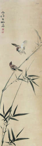 1901～1986 柳子谷 双雀 纸本设色 立轴