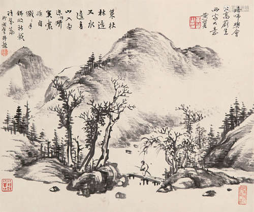 1865～1955 黄宾虹 策杖林边 纸本水墨 立轴