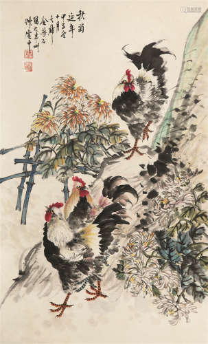 1869～1952 金梦石 秋菊延年 纸本设色 立轴