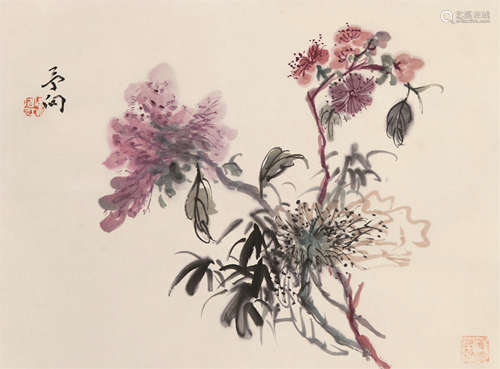 1865～1955 黄宾虹 花卉 纸本设色 立轴