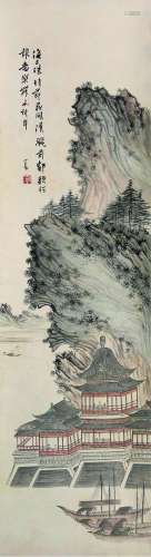 1896～1963 溥儒 亭台楼阁 纸本设色 立轴