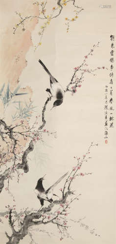 1898～1968 王步 喜鹊蹬梅 纸本设色 立轴