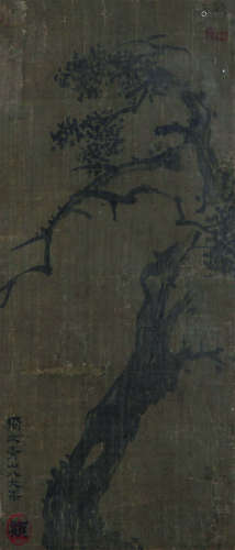 1626～1705 八大山人 古松图 绢本水墨 镜框