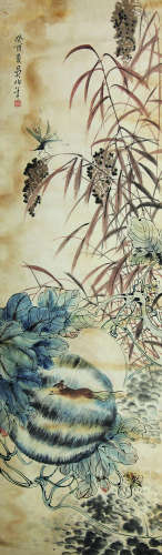 1891～1975 吴伯年 花卉草虫 纸本设色 镜框