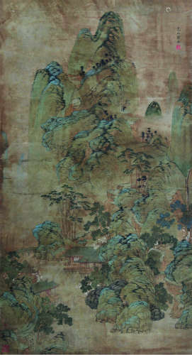 1496～1576 陆治 青绿山水 纸本设色 立轴