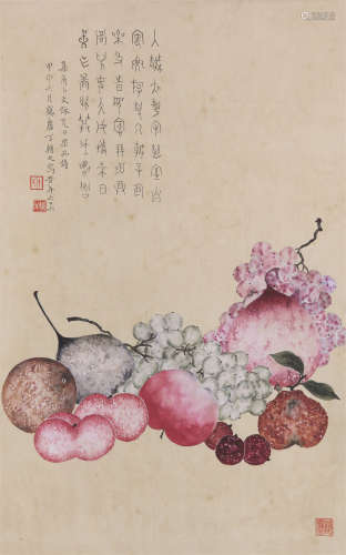 1879～1949 丁辅之 夏日果品 绢本设色 立轴