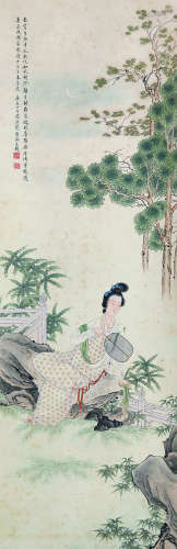 1908～1989 刘凌仓 执扇仕女 纸本设色 立轴