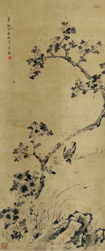 1878～1972 何香凝 海棠小鸟 纸本水墨 立轴