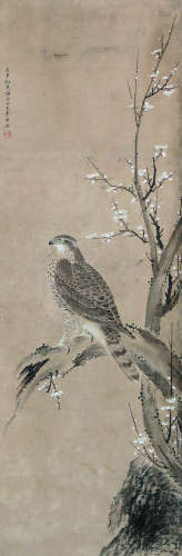 1610～1685 李因 鹰 纸本设色 立轴