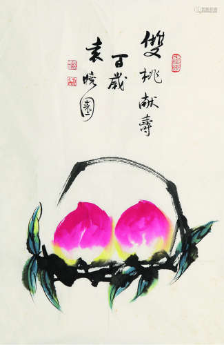 1901～2003 袁晓园 双桃献寿 纸本设色 软片