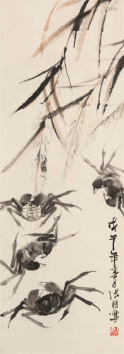 1918～2009 张朋 群蟹图 纸本设色 立轴