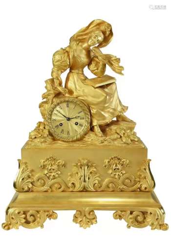 19Th Century High Anaglyph Gold Gilded Desk Clock