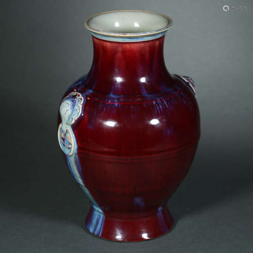Qing Dynasty,Red Glaze Kiln Changed Bottle