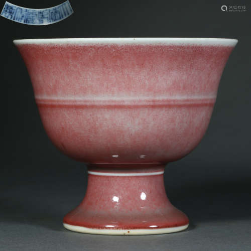 Qing Dynasty,Red Glaze High Foot Cup