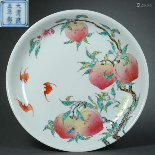 Qing Dynasty,Famille Rose Longevity peach Plate