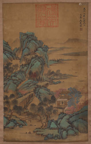 Yuan Dynasty Wang Mian landscape silk scroll