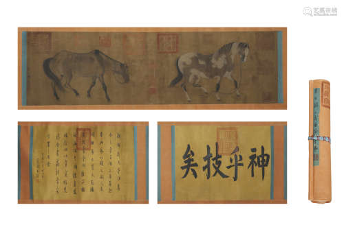 Song Dynasty Li Gonglin double Jun silk scroll