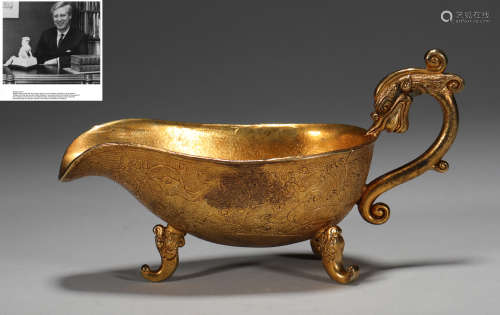 Gold-plated dragon wine cup from the Qing Dynasty