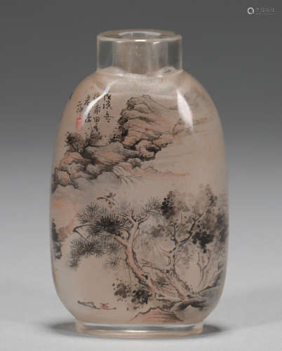 A snuff bottle painted inside colored glaze by Ding Erzhong ...