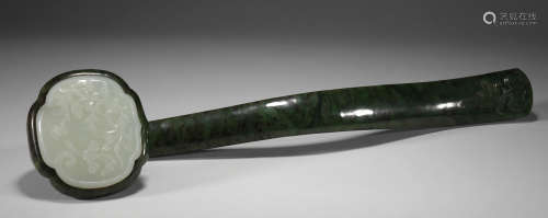 Qing Dynasty Hetian jade embedded hetian jade ruyi
