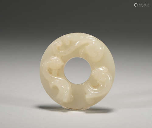 Red dragon and white jade ring from the Qing Dynasty