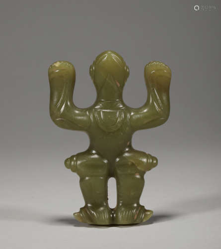 Chinese Red Mountain culture and black jade frogman statue 3...