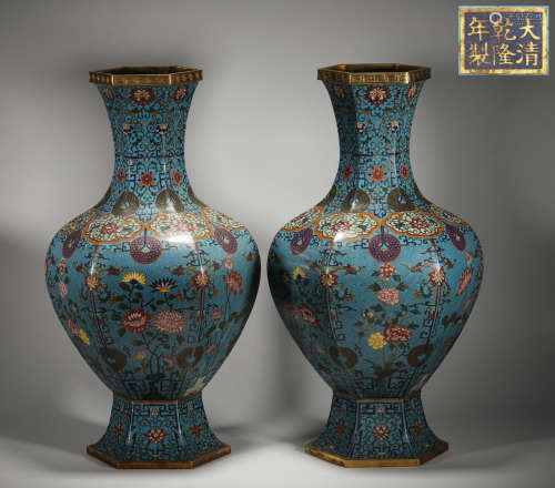 Qianlong Cloisonne vase pair of qing Dynasty Chinese 18th ce...