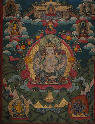 The four-armed Guanyin Thangka of the Qing Dynasty