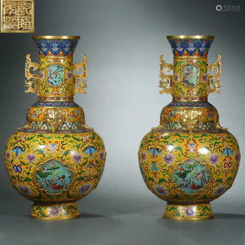Qing Dynasty,Cloisonne Appreciation Bottle