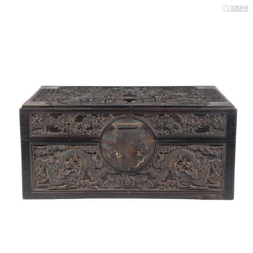 Qing Dynasty,Red Sandalwood Carved Dragon Pattern Treasure C...