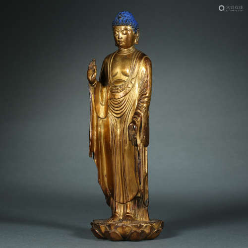 Tang Dynasty,Bronze Gilt Buddha Statue