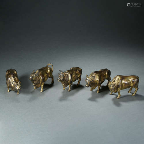 Song Dynasty,Bronze Gilt Cattle