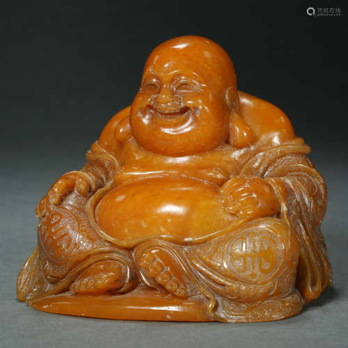 Qing Dynasty,Field-Yellow Stone Maitreya Buddha Statue