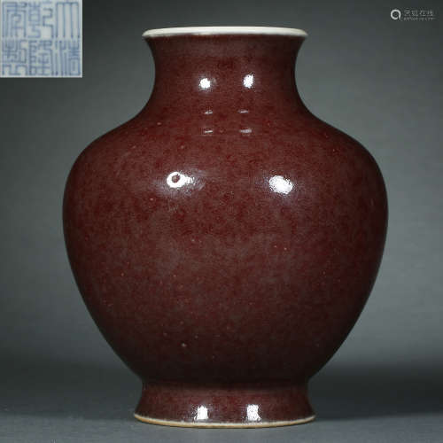 Qing Dynasty,Red Glaze Jar